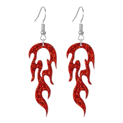 coadipress Transparent Acrylic Flame Earrings for Women Unique Gothic Fire Dangle Earrings Punk Rock Hip Hop Fire Element Earrings Multicolor Neon Flames Hook Earrings Halloween Cosplay Accessories