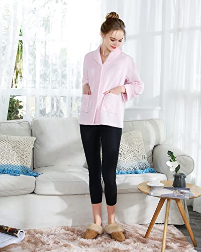 Loungees Women's Drop Needle Coral Fleece Shawl Collar Button Front Bed Jacket - 1X Pink3