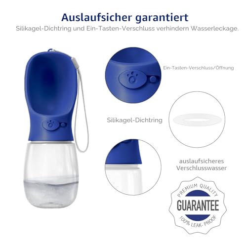 WePet Tragbare Hunde-Wasserflasche, 350 ml, Auslaufsicherer Trinknapf für Hunde – Praktisch für Spaziergänge, Wandern & Reisen – Aus lebensmittelechtem Kunststoff