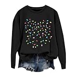 Weihnachtssweatshirt für Damen, lustig, leuchtende Schleife, bedruckt, Grafik-Sweatshirt, Übergröße, Rundhalsausschnitt, Pullover, lange Ärmel, festliche Hemden, Weihnachten, Neuheit, Urlaub, Party