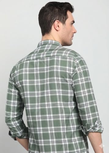 Image of Yuvawear, Men's Full Sleeve Checkered Casual Shirt, Blue, Green, and Cream Plaid Pattern