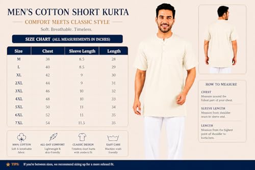 Image of Men's Cotton Halfsleeve Short Kurta for Summer