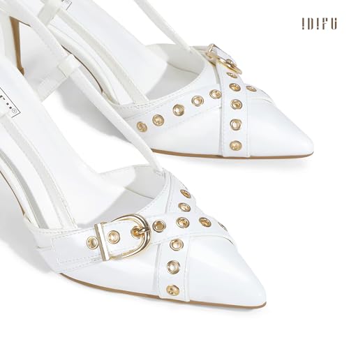 Image of IDIFU IN3 Slingback Kitten Heels for Women Stiletto Heel Closed Pointed Toe Pumps Buckle Straps Dress Shoes Sexy Prom Party Work Trendy Fashion Comfortable Pumps Dressy Shoes