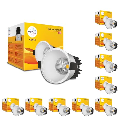 Image of wipro 12w Alpha Trimless COB | Neutral White (4000K) | Aluminium PDC Heat Sink | Sharp Beam Angle with Reflector for Home, Office and Store Cabinet Display | Pack of 10