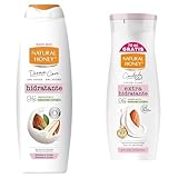 Natural Honey, Gel de Ducha con Extracto de Almendras 650 ml x2 + Loción Hidratante de Almendras lotion 400 ml x1