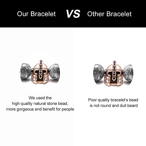 M Mooham Natural Stone Bead Bracelets - Natural Maps Stone Picasso Stone Beads Bracelet, Men Women Stress Relief Yoga Beads Elastic Semi-Precious Stone Bracelet Knight Head Charm Bangle #TOP6