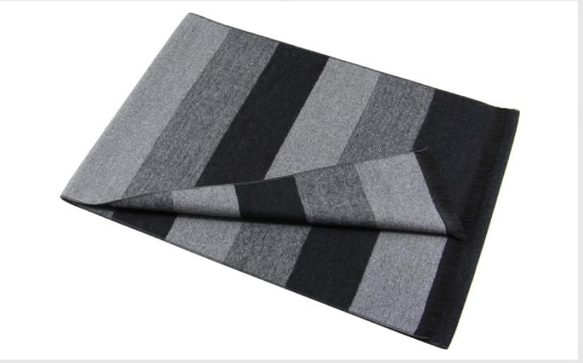 Winter Warmth Thickened Fleece Striped Scarf (Middle-Aged and Elderly Men's Style) Cotton Grandpa Scarf,Neck-Warming