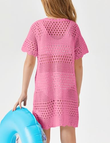 Image of Amarmia Girls Swim Cover Up Crochet Bathing Suit Cover Ups Short Sleeve Summer Beach Dress