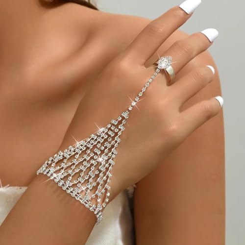 Image of Long tiantian Hand Chain Bracelet Gold Link Finger Ring Slave Bracelet