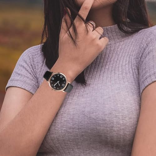 HOMSFOU Montre Digitale Femme Fine Quartz, Élégante, Bracelet PU Noir – vue 8