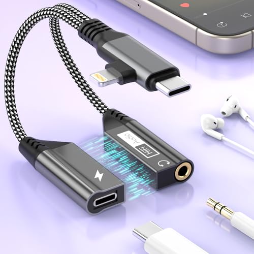 Magnetic 2-in-2 Lightning/USB C to 3.5mm Aux Audio Jack Headphone+Type-C Charge Cable Adapter,?Apple MFi Certified? Earphone Converter Splitter for Music+Charge+HiFi for iPhone14 13 12,iPad,Samsung