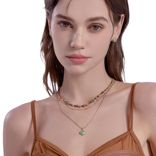 boho layered Original design Retro style multi-layer beaded necklace Fashion women's gold-plated necklace M33964