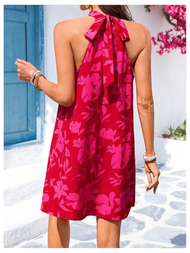 Image of Floerns Women's Sleeveless Floral Print Sundress Halter Neck A Line Short Dress