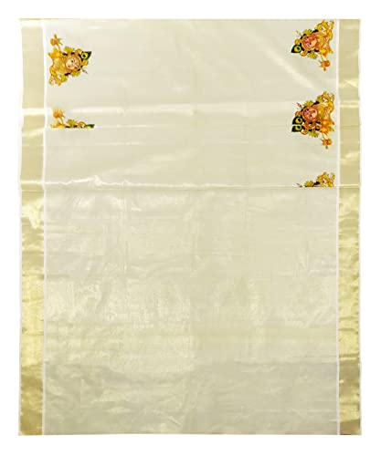 Image of Women's Mural Printed Kerala Gold Tissue Saree with Running Blouse Piece | Traditional South Indian Ethnic Saree for Festivals, Weddings & Special Occasions