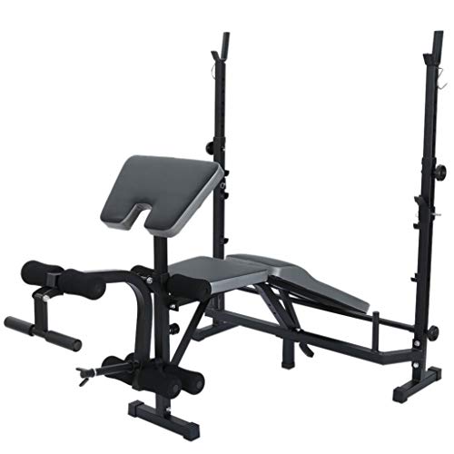 Multifunctional Workout Station Adjustable Olympic Workout Bench with Squat Rack, Leg Extension, Preacher Curl, and Crunch Handle (B)