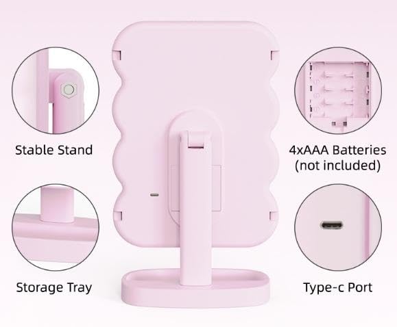 Valkyrie XR-750 LED Işıklı Katlanabilir Makyaj Aynası - 2X 3X Büyütme Modu - Dokunmatik Touch Ekran - Pilli