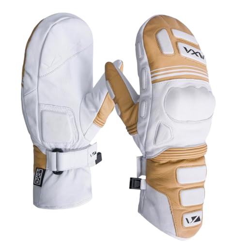 VXW Pro Competition Ski & Snowboard Gloves - Waterproof Windproof Goat Leather Shell with 3M Thinsulate Insulation(White, Large