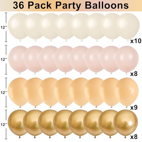 Image of Netural Balloon Set, Double Stuffed Beige Cream Tan Gold Balloons Blush White Sand Boho Balloon for Netural Baby Shower Gender Reveal Bridal Birthday Wedding Party Decorations