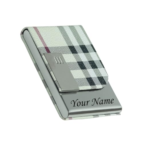 Image of Engraved Your Name Customized On Vertical Card Holder -Luxurious Unisex Design-RFID Blocking Stainless Steel 1 x 10 x 6 cm for Credit|Debit|ATM|Business Visiting Corporate Gift (White-PTI)