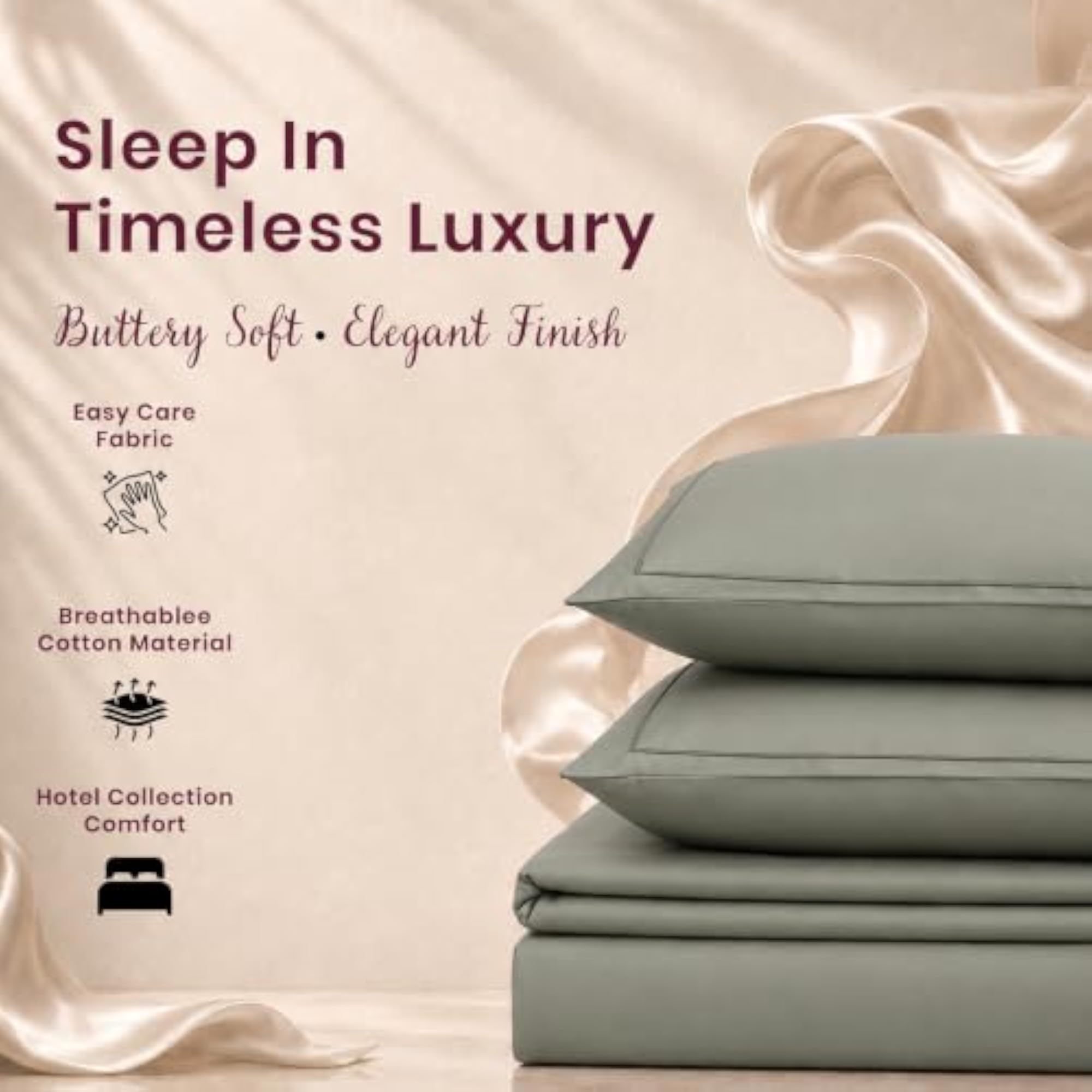 Luxury Cotton Sateen King Size Bedsheet with 2 Pillow Covers