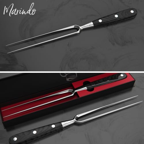 Foto von Marindo Profi Fleischgabel Edelstahl 31,5cm | Fleischgabel mit Holzgriff & 17cm Klingenlänge | Grillgabel, Bratengabel, Tranchiergabel aus rostfreiem Edelstahl groß