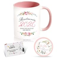 ZIENZENGYA Renteneintritt Geschenk Frau, Ruhestand Geschenk Frauen, Rentner Geschenke Frau - Geschenkideen Zum Renteneintritt 2026 - Keramik, Silikon Untersetzer für Getränke (Rosa-2026)