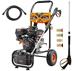 AACULPET 3500PSI Gas Pressure Washer, 209CC 2.3 GPM Gas Power Washers with 25FT Hose, 4 Quick-Connect Nozzles, Soap Tank, Axial Pump, Commercial Gas Powered High Pressure Washers for Car Driveway Wall
