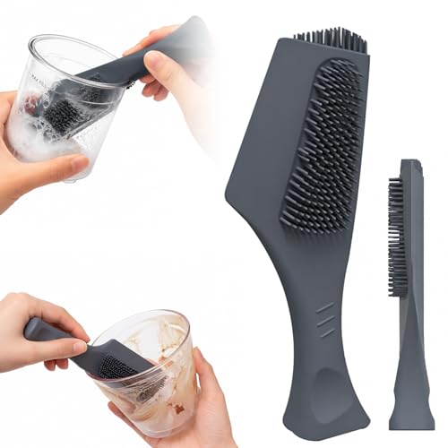 Cleaning Brush for Ninja Ice Cream Container, 2-in-1 Silicone Scraper and Brush, Creami Ice Cream Cups Accessories, Curved Blade Fits Cup Walls & Bottom, Dishwasher Safe, Gray