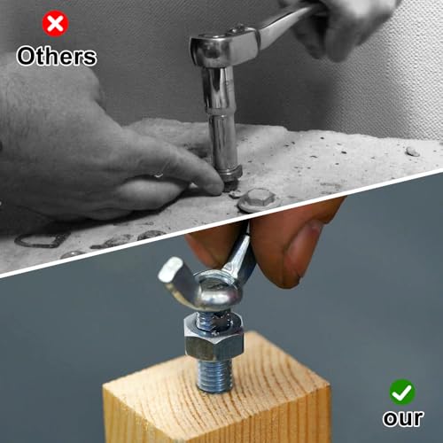 Flügelmuttern Sortiment Kit Flügelmutter Edelstahl, Muttern Set M3 M4 M5 M6 M8 M10 M12，Flügelschraube Hardware Tools, Schmetterlings Flügelschrauben, Flügelmutter Satz （100 Silber）