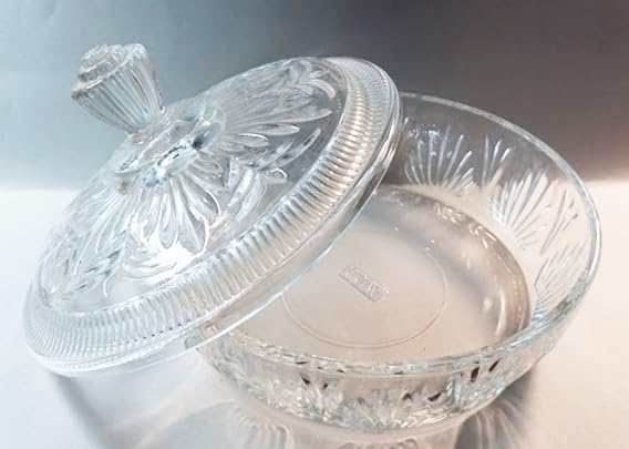 Katrina Custom Fancy Glass Dish with Powder Puff - Medium No Lid