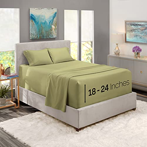 Image of Nestl Full Bed Sheet Set - Sage Green - 4-Piece Extra Deep Pocket | Instantly Soft, Night-One Ready (No Wash Required). Fits Extra Deep Pockets up to 24 Inches, 360-Degree Elastic Grip