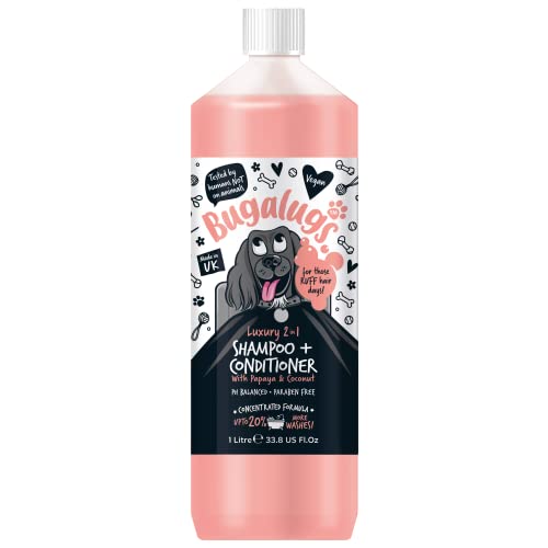 BUGALUGS Champú para perros de lujo 2 en 1 Papaya & Coco para perros champú para perros malolientes con fragancia, el mejor champú para cachorros, novio profesional Champú y acondicionador para