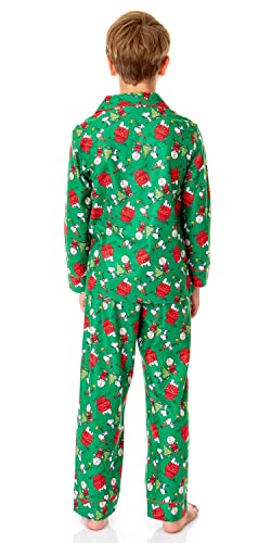 INTIMO Peanuts Boys' Christmas Snoopy Charlie Brown Home For The Holidays Button Down Sleep Pajama Set2