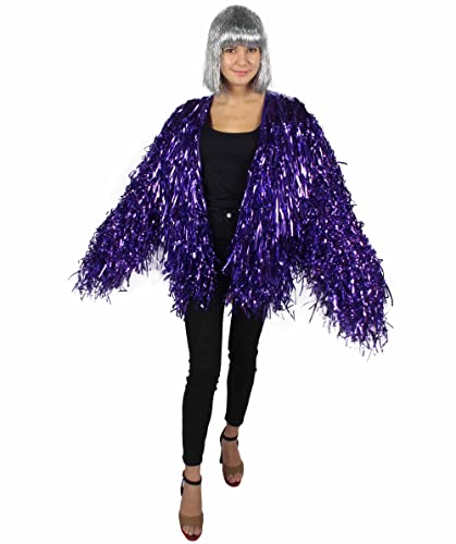 Unisex Festival Carnival Thick Tinsel Jacket with Loose Fit, Extra Dense Tinsel, Purple Medium