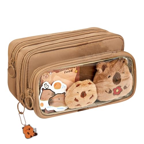 FOSDICK Estuche Capibara, Kawaii Estuches, Multicapa Desmontable Gran Capacidad Pencil Case, Cartucheras Escolares con Cremallera, Estuche Escolar Regalo Mujer Niñas Capibara Peluche Broches y Adorno