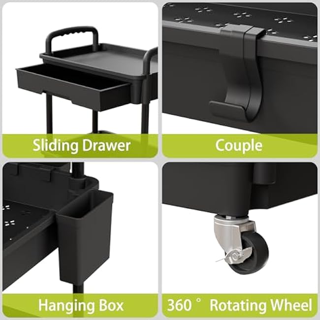3 Tier Rolling Cart Organizer,Laundry Room Bathroom Organizers and Storage Office Shelves Mobile Shelving Unit Kitchen Trolley Cart with Wheels for Art,Craft,Diaper,Bedside,Snack(Black)-zk4J9fEC