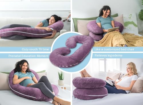 Image of INSEN Pregnancy Body Pillow,Full Body Pillow,C Shaped Full Body Pillow with Velvet Cover (Dark Purple Velvet)