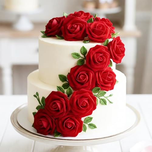 Image of 100Pcs Real Looking Bright Red Artificial Rose Flower Heads, Foam Fake Roses for DIY Wedding Decorations Baby Shower Centerpieces Home Party Valentine's Day Mother's Day Decor