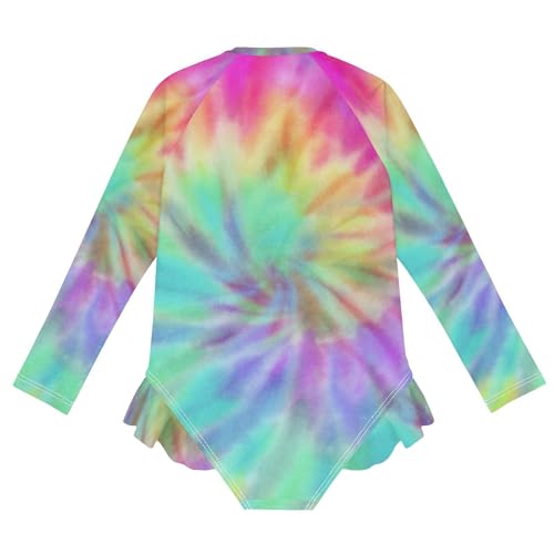 Girls One Piece Swimsuits Long Sleeve Swimsuit Zipper Bathing Suits Vibrant Summer Tie Dye Rainbow2