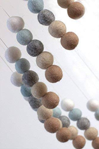 Spiral Felt Ball Nursery Ceiling Mobile- Ice Blue, Tan, Gray & White #TOP3