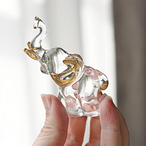 Krisinine Crystal Elephant Figurines With Trunk Up Glass Collectible Figurine For Mum Crystal Table Decorative Ornaments For Home Office Glass Elephant Decor For Wedding #TOP2