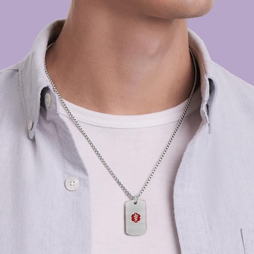 ASTERY Custom Sterling Silver Medical Alert Necklace, Laser Engraving Personalized Emergency Identification Medic ID Dog Tag Medical Alert Jewelry for Men Women - Thumbnail 3