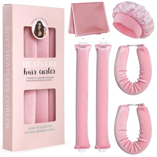 6 Stück Heatless Curls Band,GeeRic Heatless Curls Band mit Satin-Haartuch und Duschhaube Lockenwickler Heatless Curls für Alle Haartypen