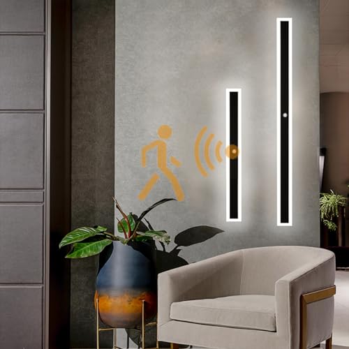 Aplique de pared LED con sensor movimiento lámpara negra 80cm