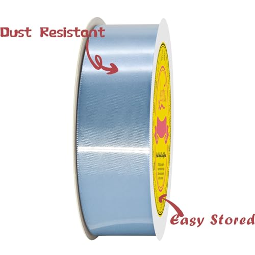 Image of Double Face Dusty Blue Satin Ribbon 1-1 /2 inch X 50 Yards Polyester Dusty Blue Ribbon for Gift Wrapping Very Suitable for Weddings Party Hair Bow Invitation Decorations and More
