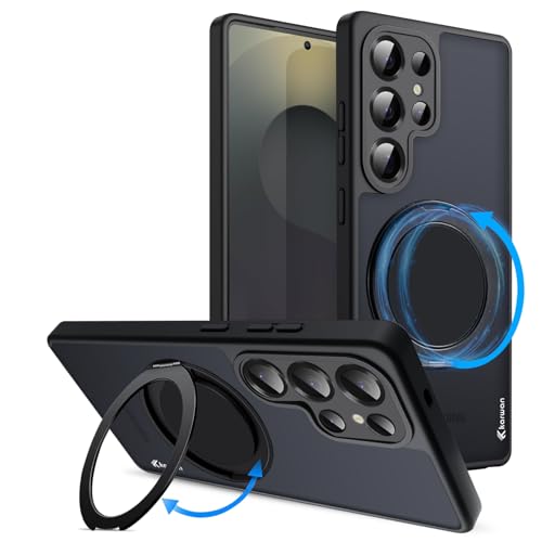 Image of KARWAN Tough Shockproof Armor Back Case Cover Compatible with Samsung Galaxy S25 Ultra with 360 Degree Rotation Magnetic Attraction Ring Holder Heavy Duty Cover with Magnetic MagEase Wireless Charging