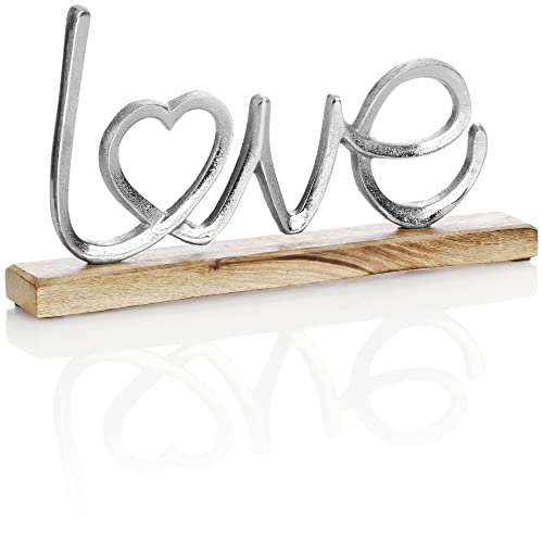 COM-FOUR® Deco display 'love' - Letras de metal sobre una base de madera de mango - Letras decorativas para poner - 33x17,5x5cm (01 pieza - Love 32cm)