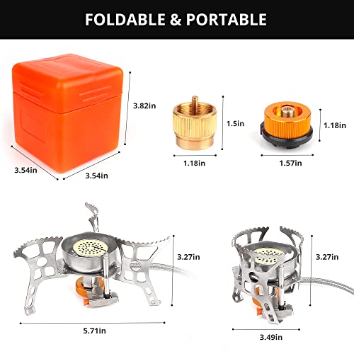Rideiwake Camping Stove With Fuel Canister Adapter Portable Collapsible Gas Stove With Piezo Ignition-3900W-Lightweight-Windproof-Butane Adapter Camping And Backpacking Mini Stove Kit For Hiking #TOP2