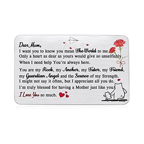 Wallet Insert Card Mum Birthday Greeting Cards Mothers Day Appreciate Gift Personalized Engraved Pocket Card Mom Thanksgiving Love Reminder Mummy Thank You Present Christmas Keepsake from Son Daughter Cover