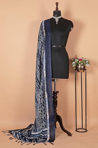 Image of Cotton Silk Printed Dupatta with Tassel Border - Block & Bagru Print - Soft, Lightweight